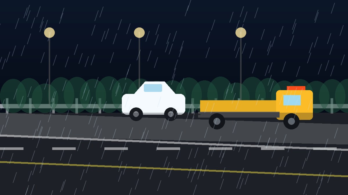 儋州暴雨夜拖车救援现场图